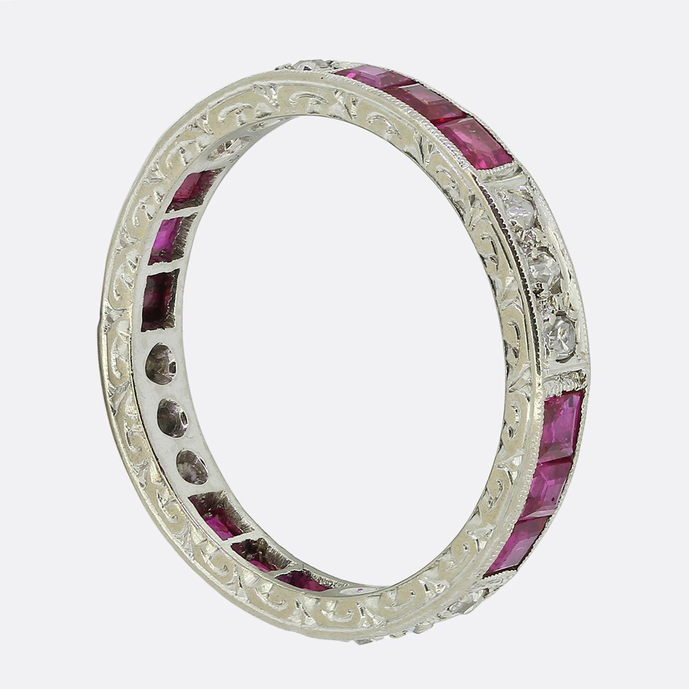 Square Cut Antique Ruby and Diamond Eternity Ring Size N (54) For Sale