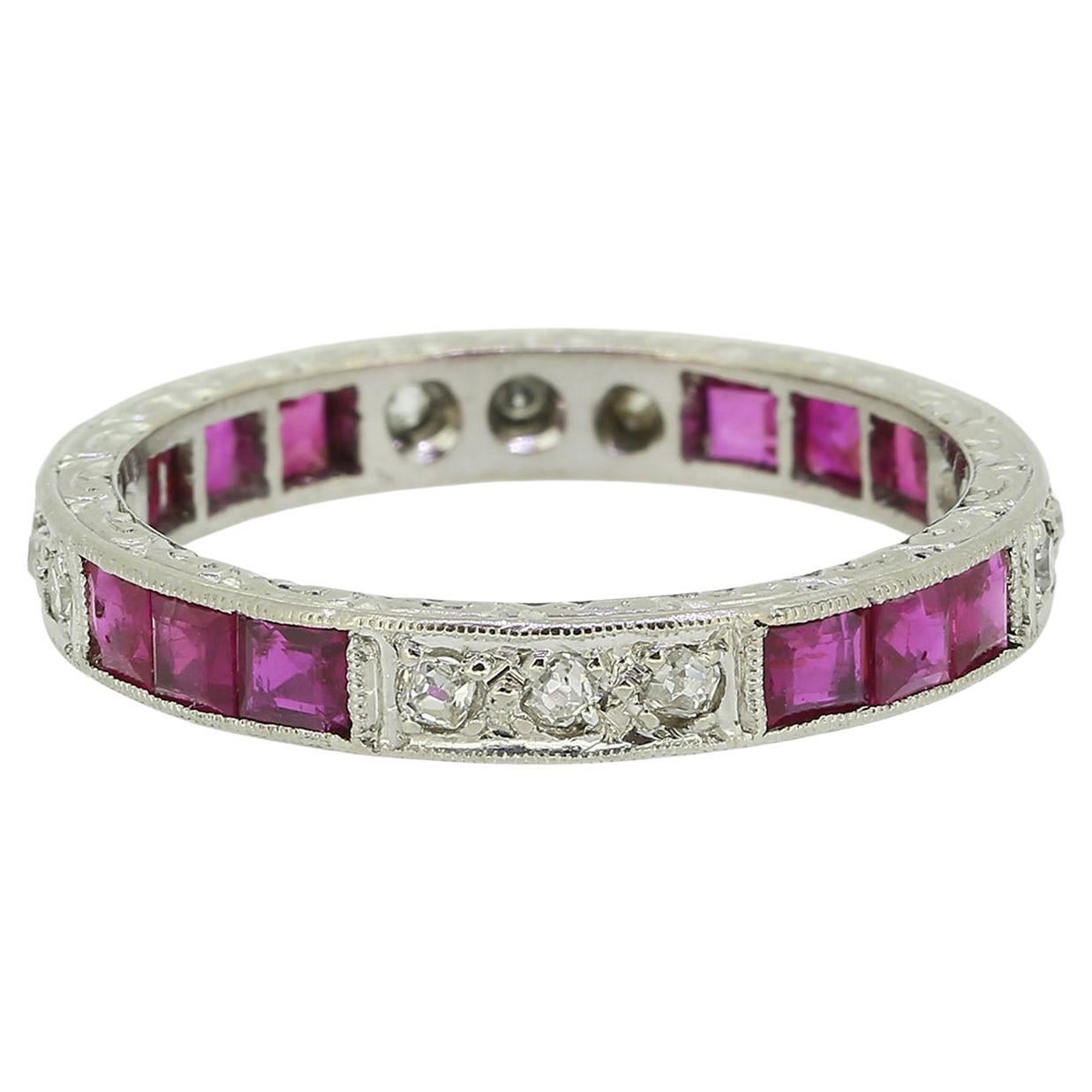 Antique Ruby and Diamond Eternity Ring Size N (54)