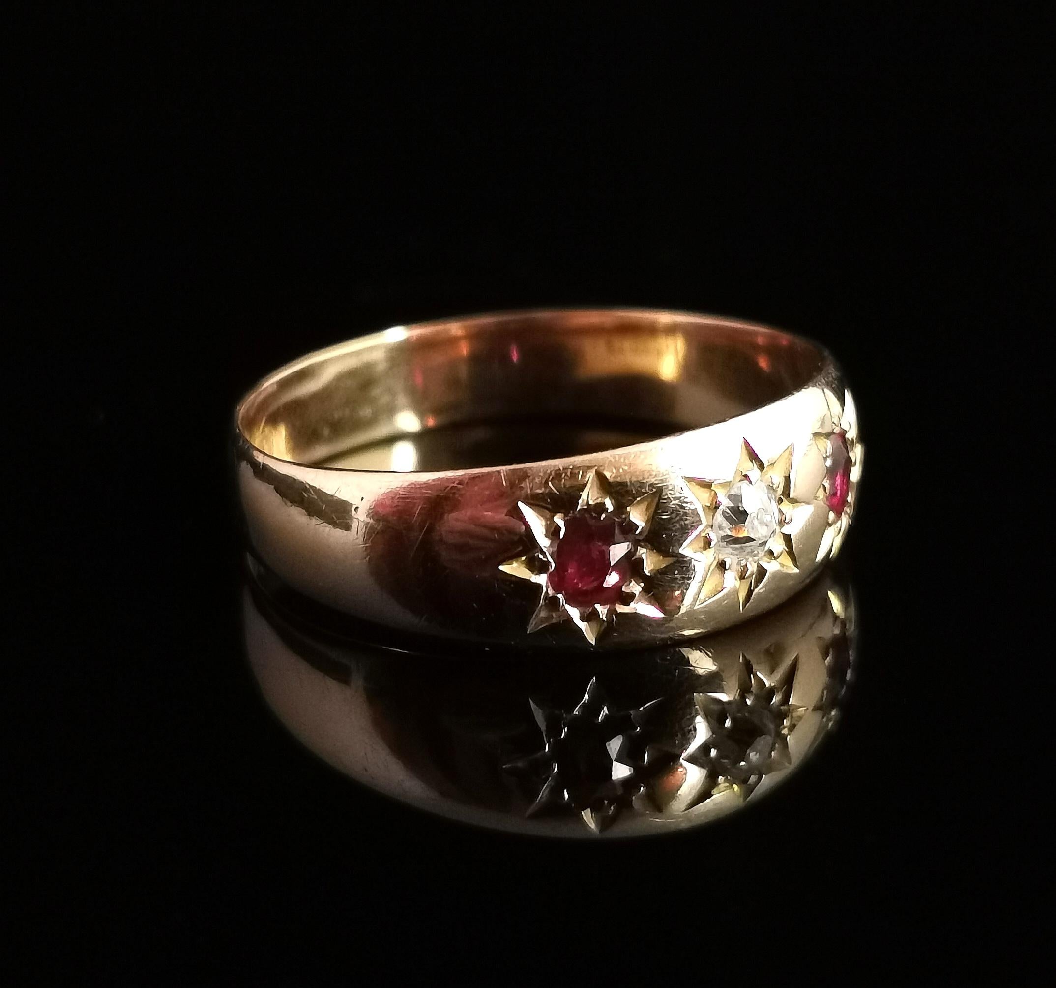Antique Ruby and Diamond Gypsy Set Ring, 18 Karat Yellow Gold, Edwardian 4