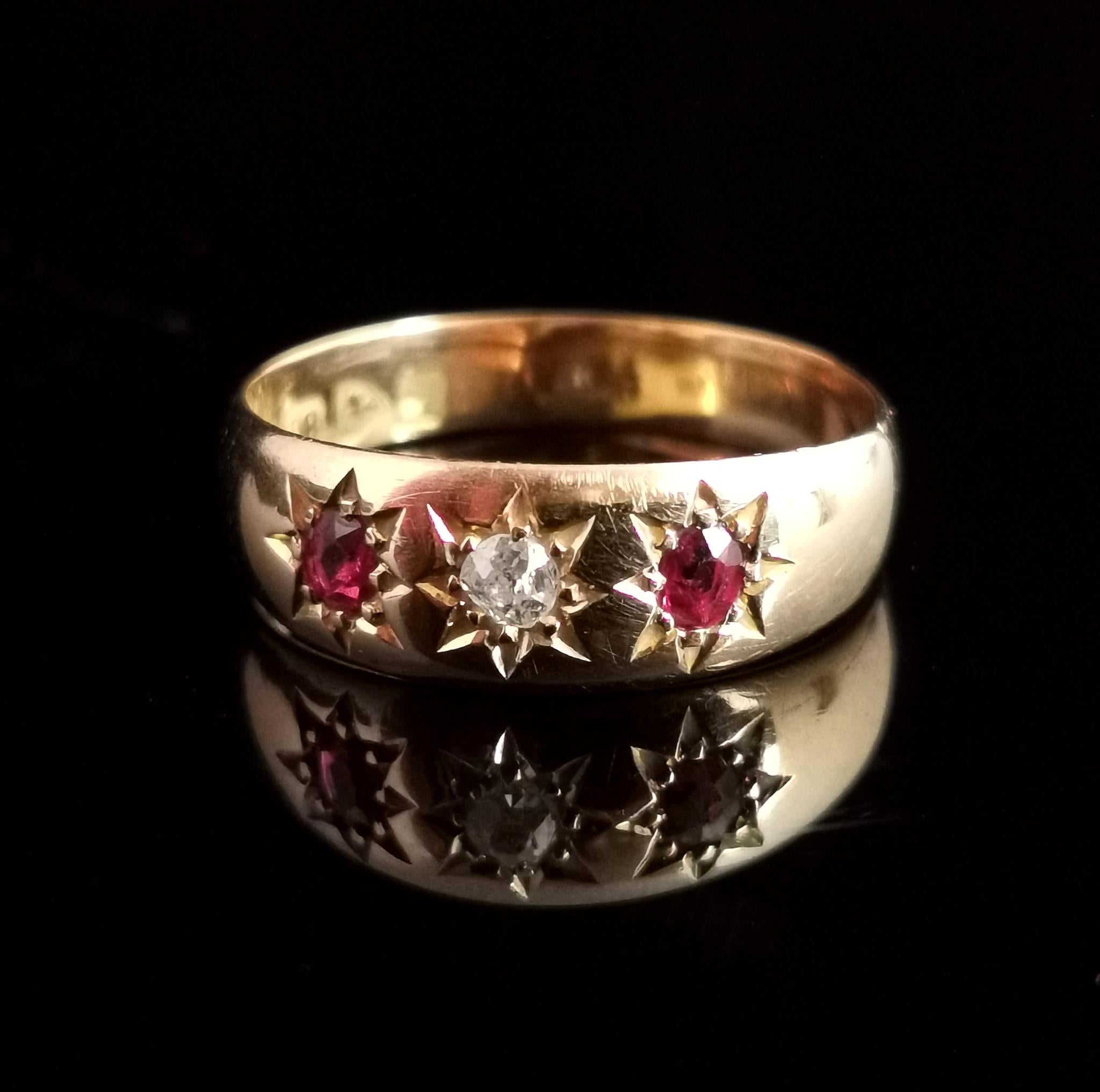 Antique Ruby and Diamond Gypsy Set Ring, 18 Karat Yellow Gold, Edwardian 3