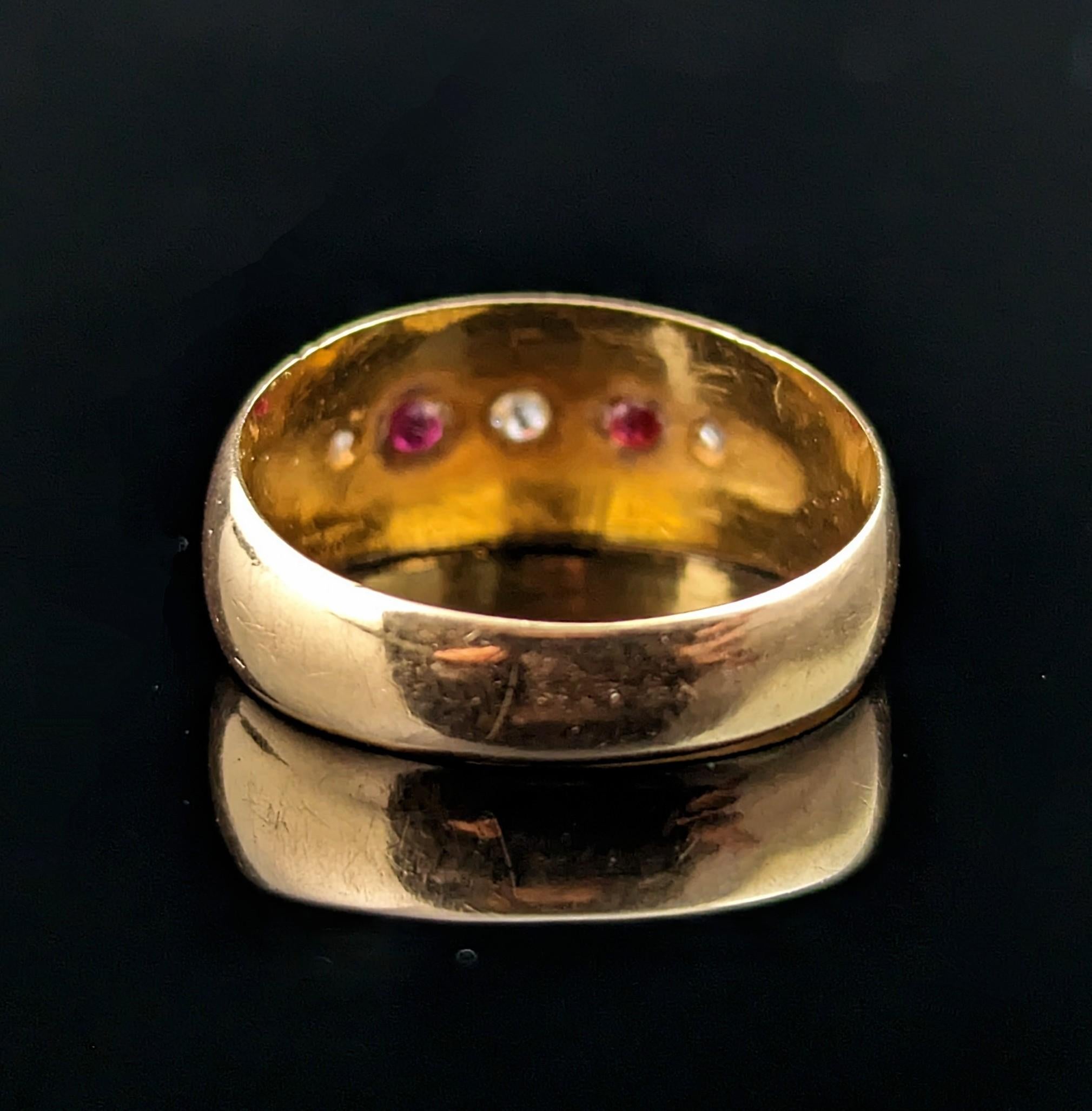 Women's Antique Ruby and Diamond gypsy set ring, 18k gold, Stars, Edwardian 