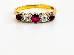 Antique Ruby and Diamond Half Hoop Five Stone 18k and Platinum Ring 1.1ctw