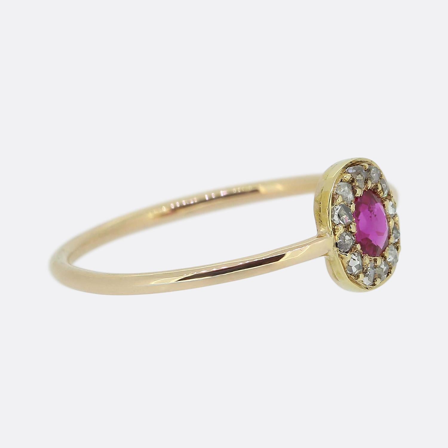Victorian Antique Ruby and Diamond Halo Ring For Sale