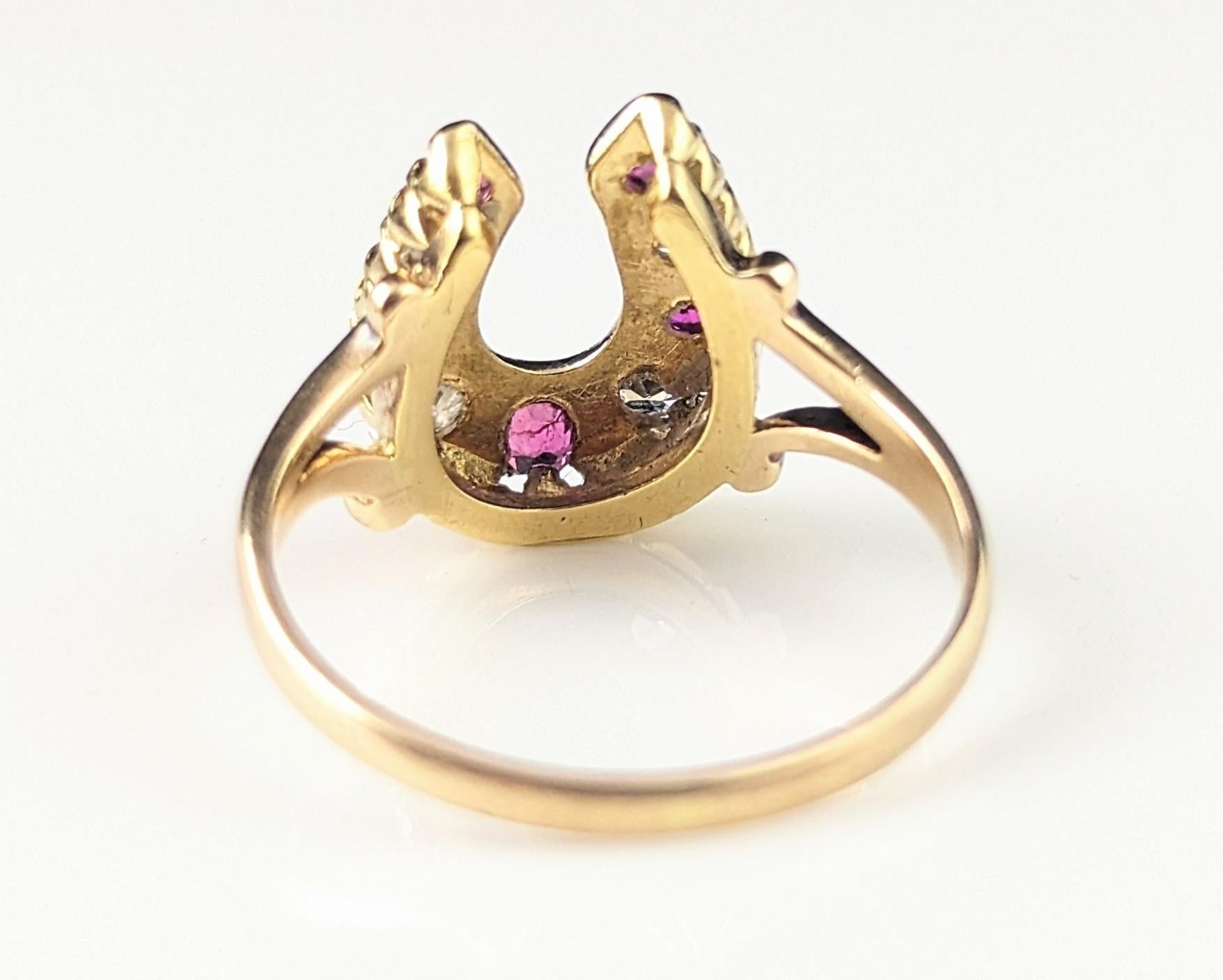 Antique Ruby and Diamond horseshoe ring, 18k yellow gold  For Sale 1