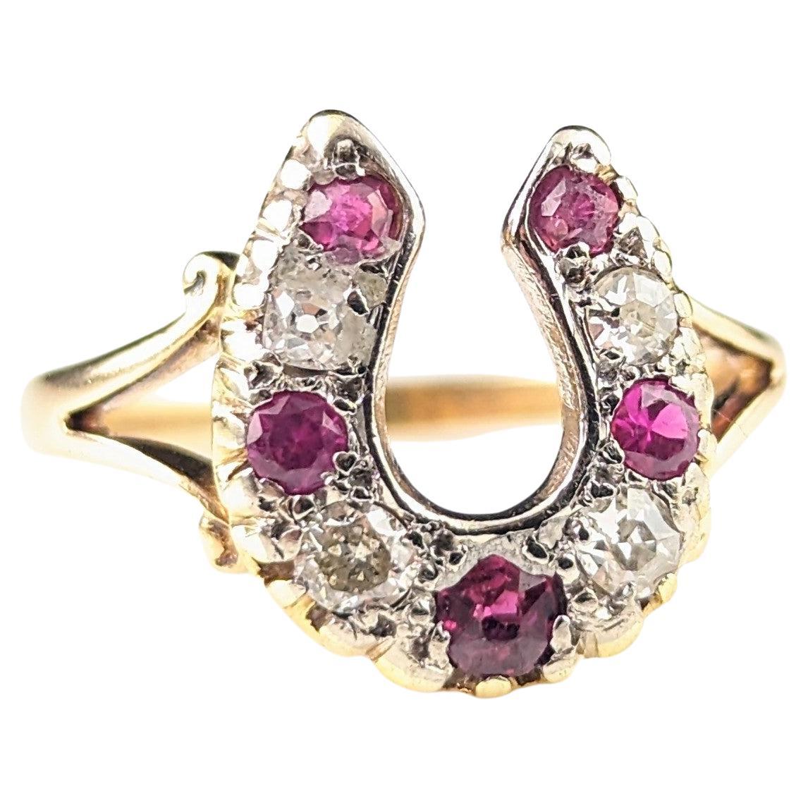 Antique Ruby and Diamond horseshoe ring, 18k yellow gold  For Sale