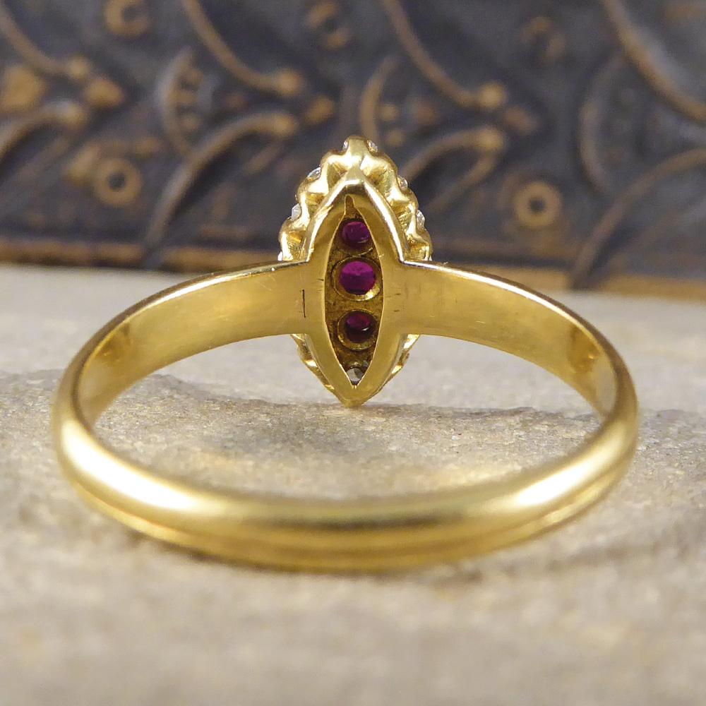 Antique Ruby and Diamond Marquise Ring Set in 18 Carat Gold In Good Condition In Yorkshire, West Yorkshire
