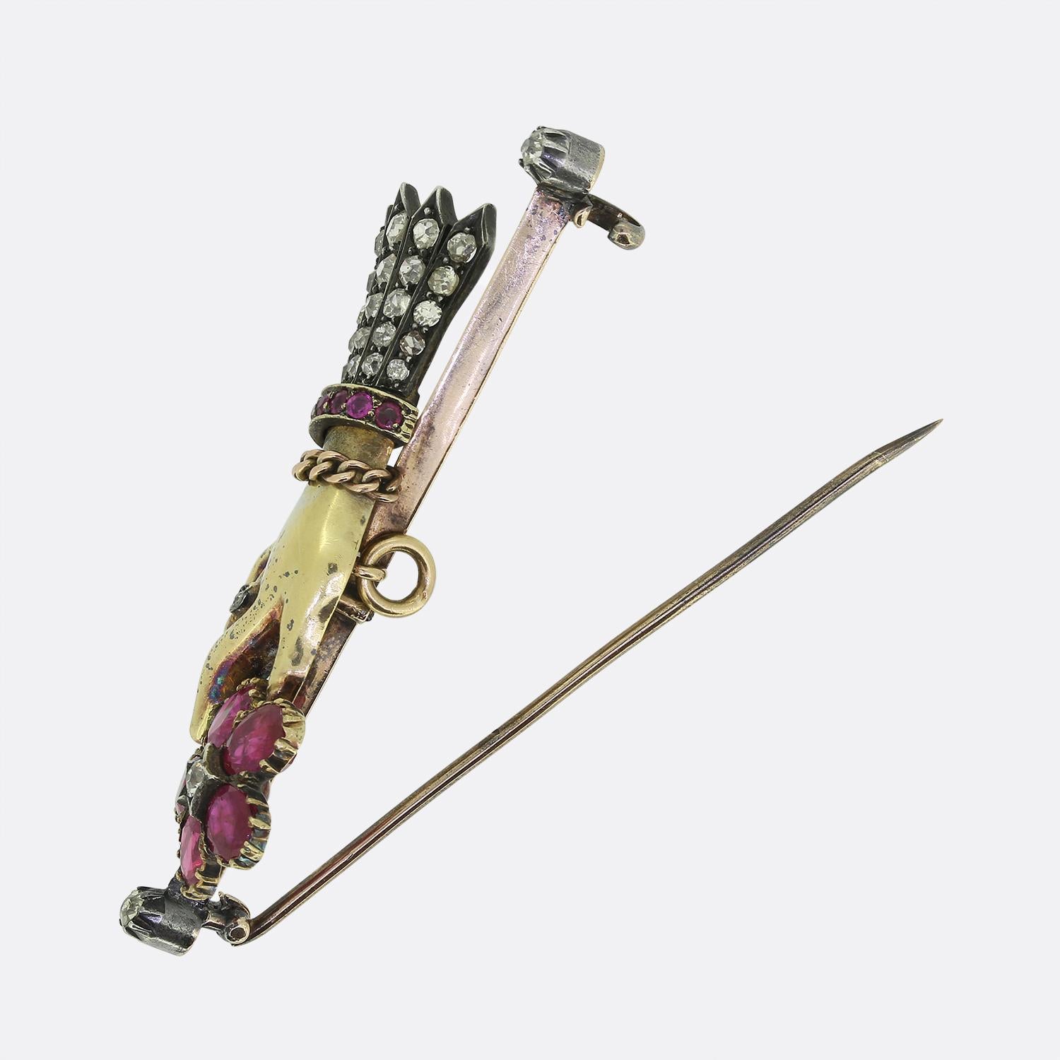 Antique Ruby and Diamond Mourning Hand Brooch In Good Condition For Sale In London, GB