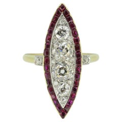 Art Deco Ruby and Diamond Navette Ring