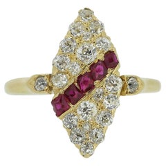 Antique Ruby and Diamond Navette Ring