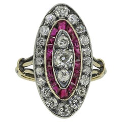 Antique Ruby and Diamond Navette Ring