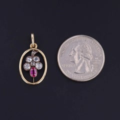 Antique Ruby and Diamond Pansy Pendant of 14k Gold