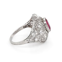 Antique Ruby and Diamond Platinum Dome Cluster Cocktail Ring, Circa 1920's