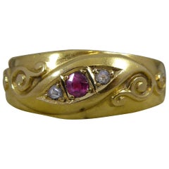 Antique Ruby and Diamond Ring, 18 Carat Yellow Gold, Hallmarked Chester, 1900