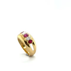 Antique Ruby and Diamond Ring, 18 Karat Yellow Gold, Pigeon Blood Rubies