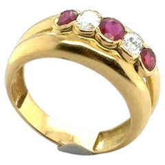 Antique Ruby and Diamond Ring, 18 Karat Yellow Gold, Pigeon Blood Rubies