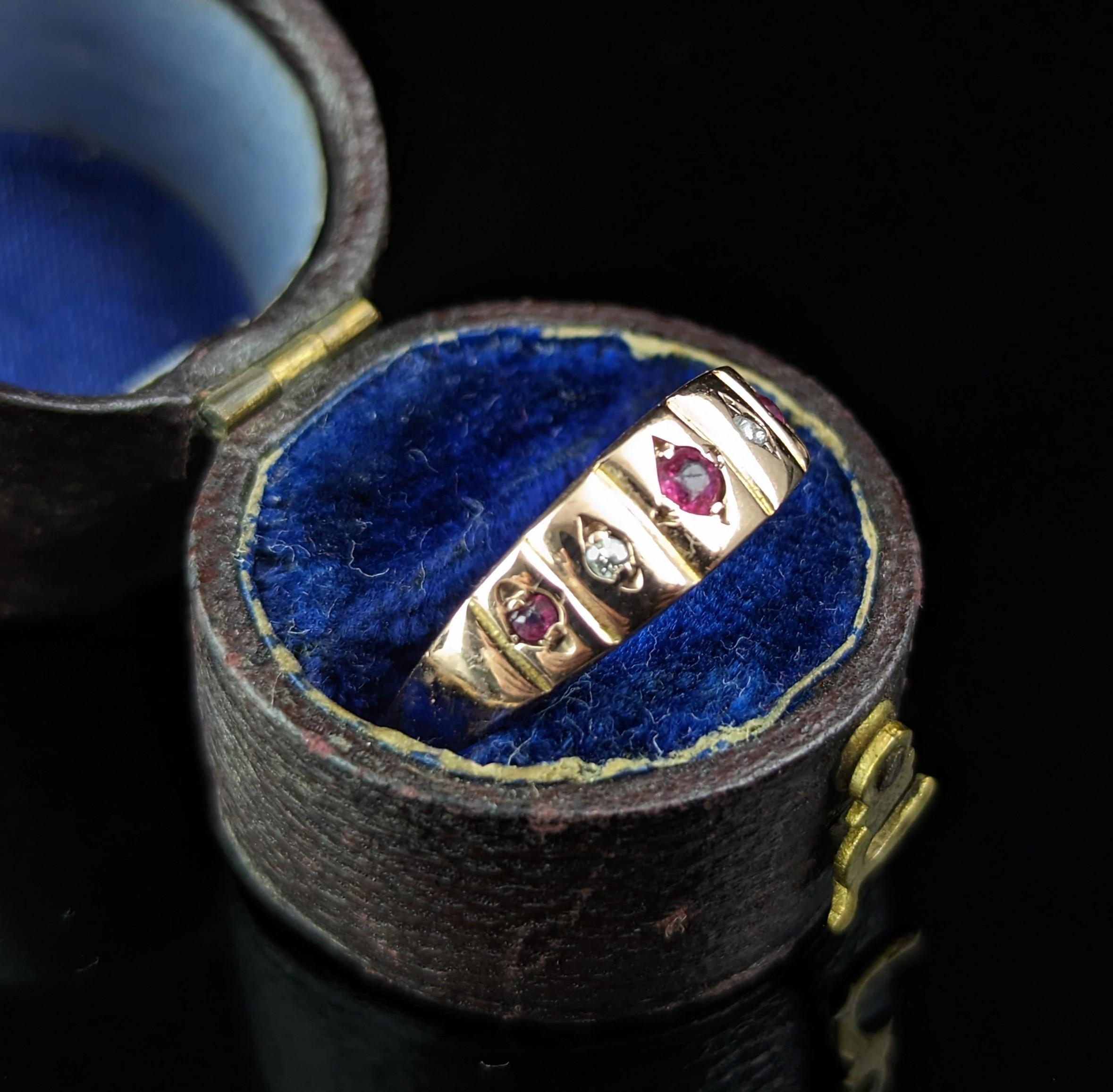 Rose Cut Antique Ruby and Diamond ring, 9ct gold, Art Deco 