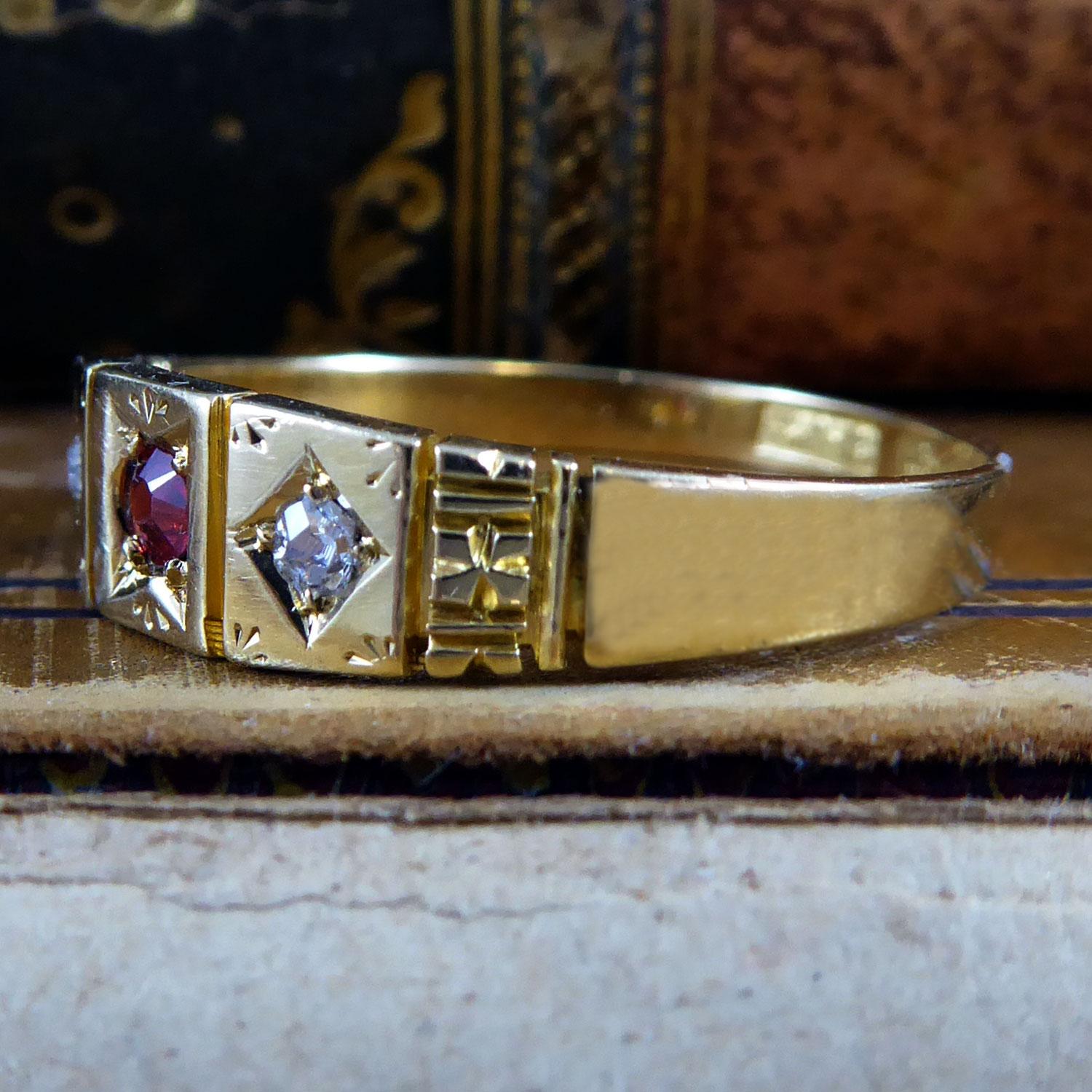 Victorian Antique Ruby and Diamond Ring, Hallmarked Birmingham, 1882