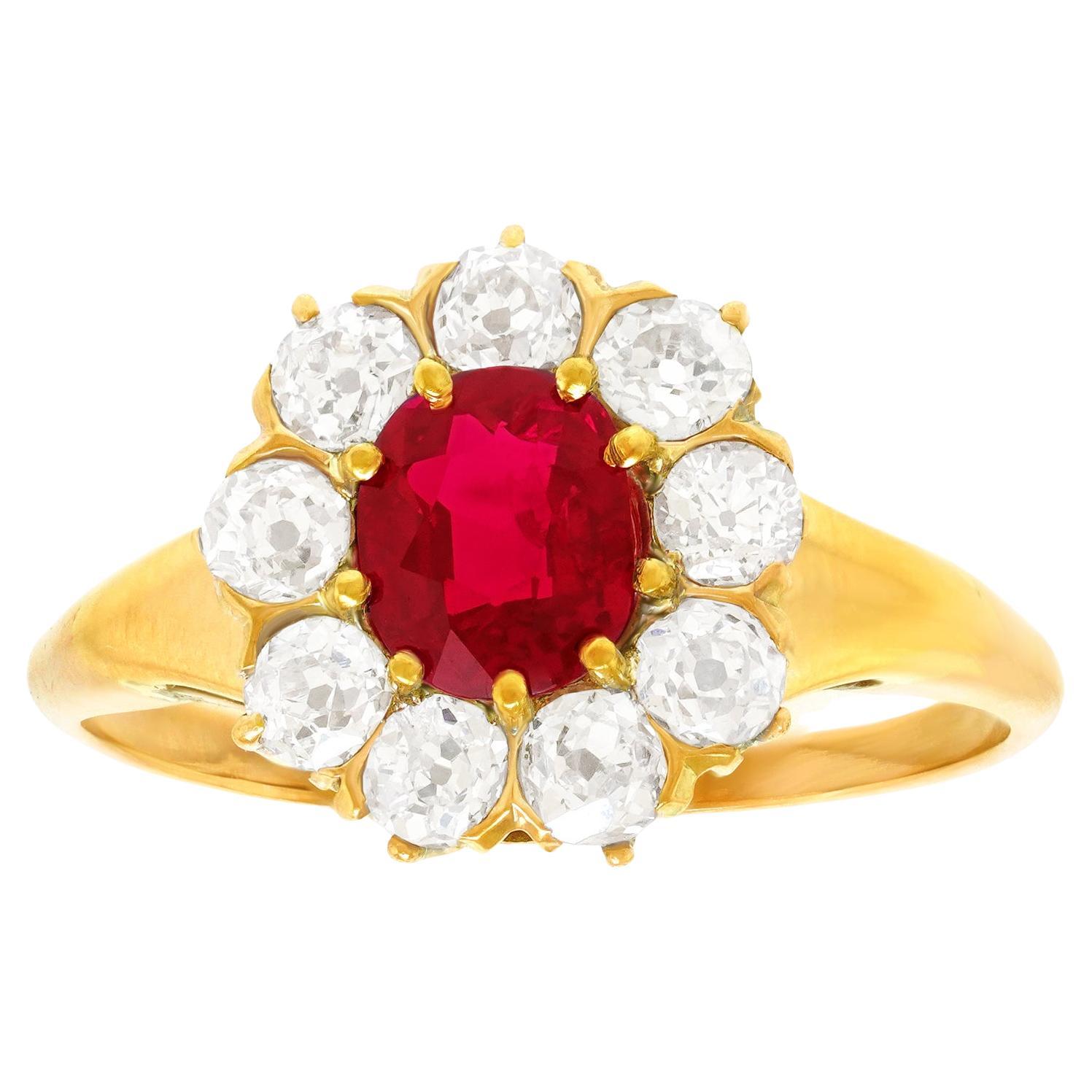 Antique Ruby and Diamond Ring No Heat Burma en vente