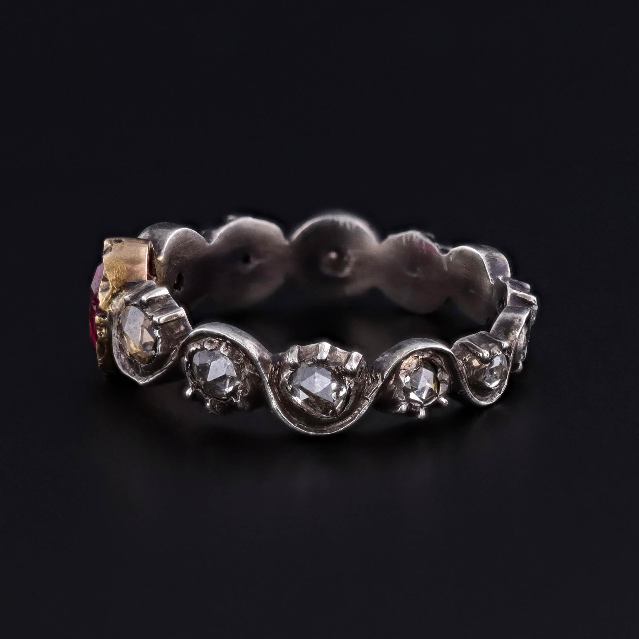 Vittoriano Antique Ruby and Diamond Ring of 14k Gold and Silver in vendita