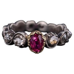Antique Ruby and Diamond Ring of 14k Gold and Silver