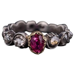 Antique Ruby and Diamond Ring of 14k Gold and Silver