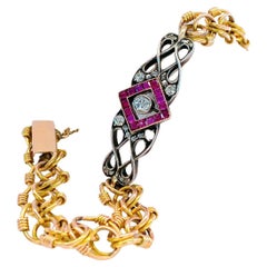 Bracciale antico in oro russo con rubini e diamanti A Link