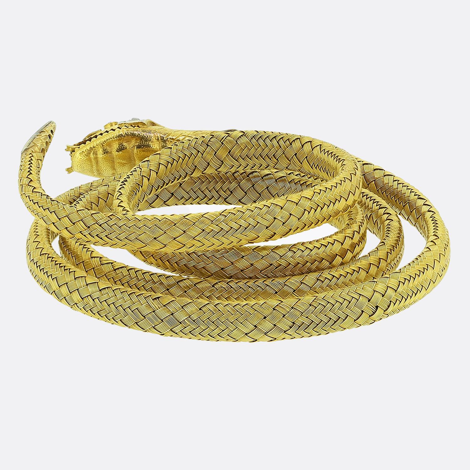 Emerald Cut Antique Ruby and Diamond Snake Bangle