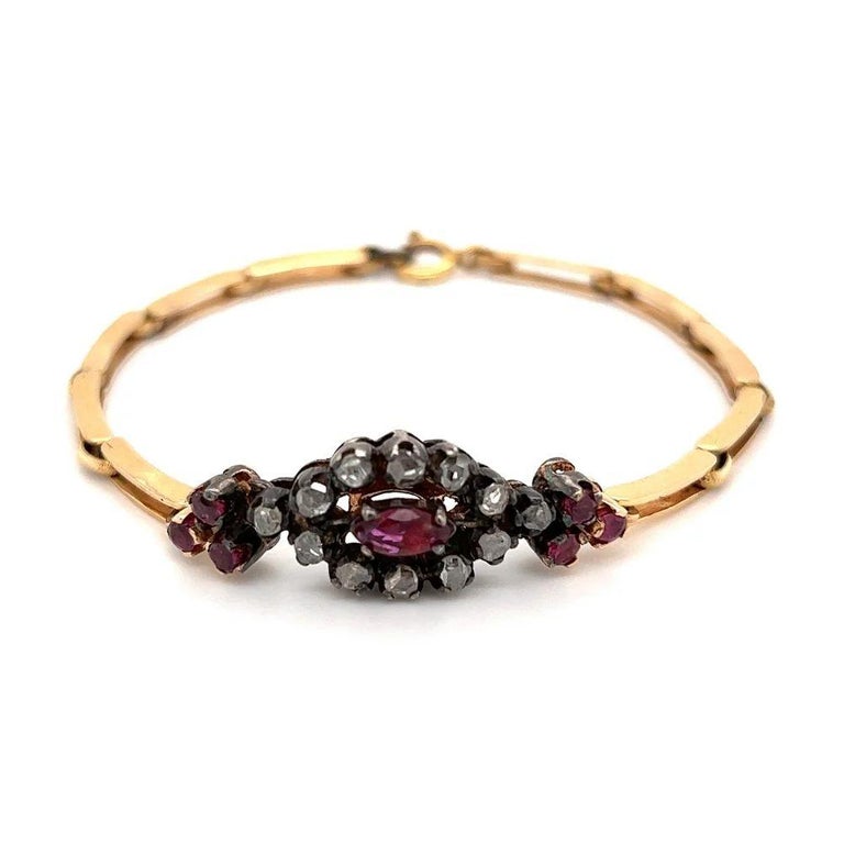 Antique Gold Floral Ruby Bracelet
