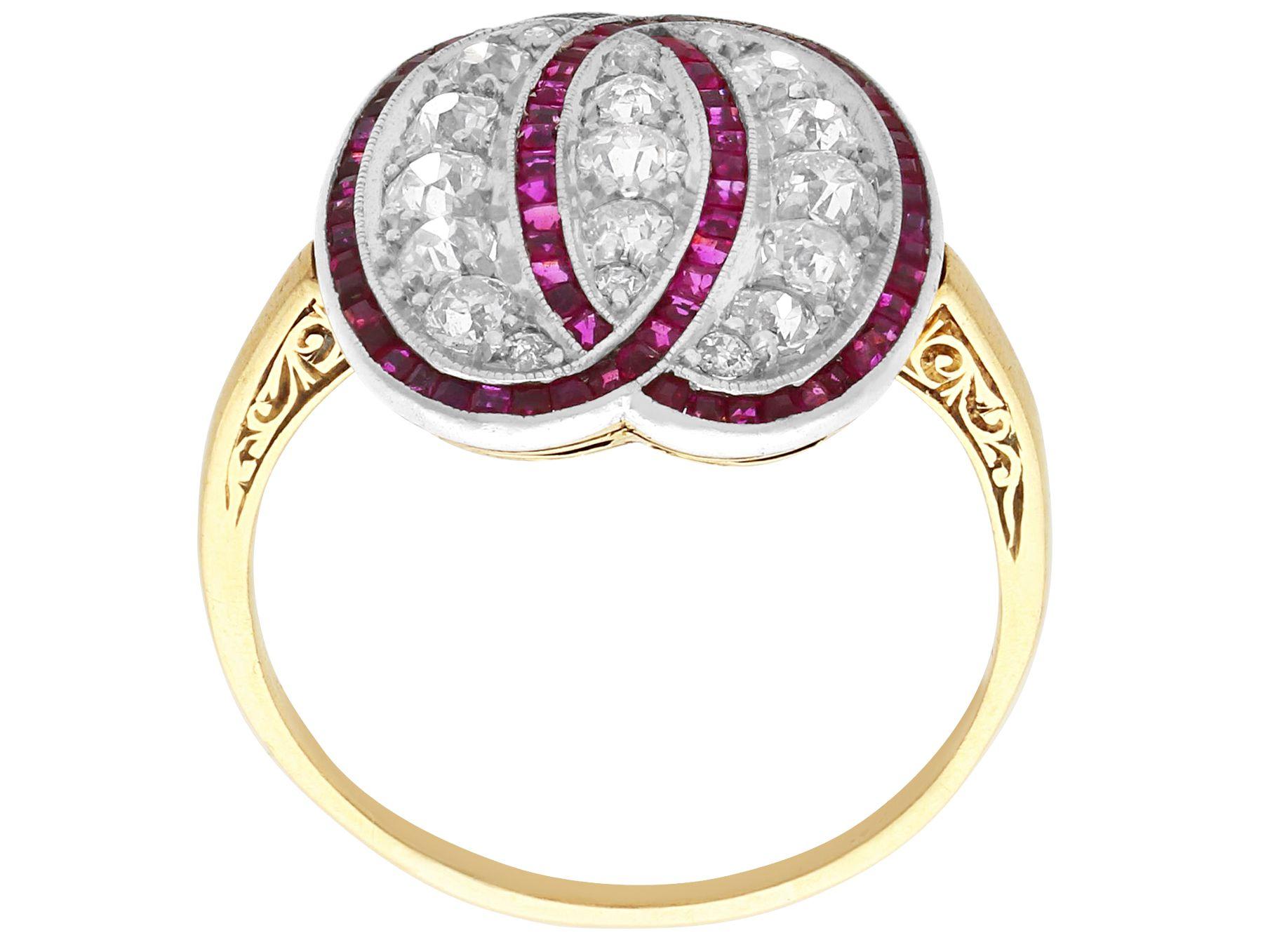 Women's or Men's 1920s Ruby and Diamond Yellow Gold and Platinum Engagement Ring For Sale