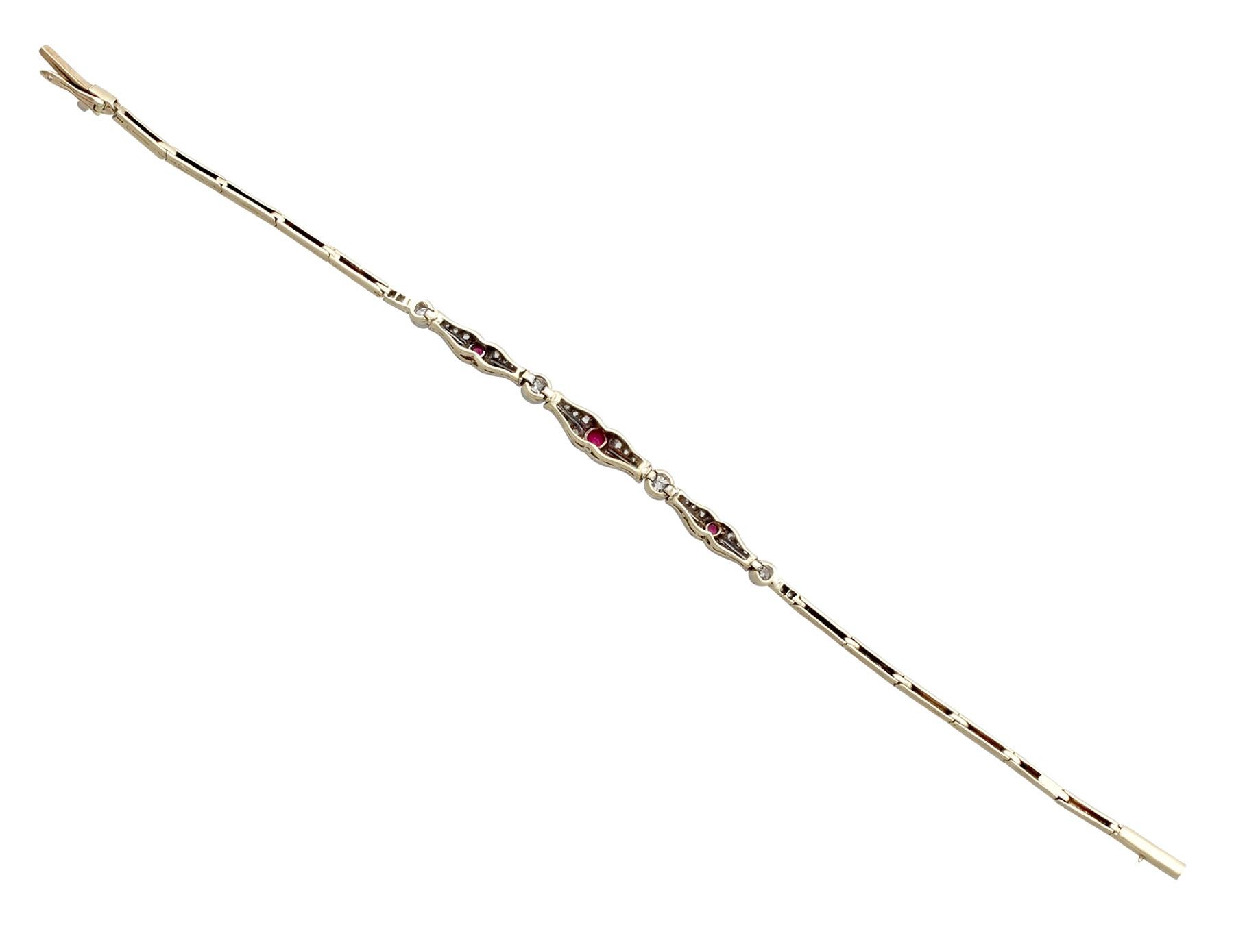Round Cut 1900 Antique Ruby and Diamond Yellow Gold Bracelet