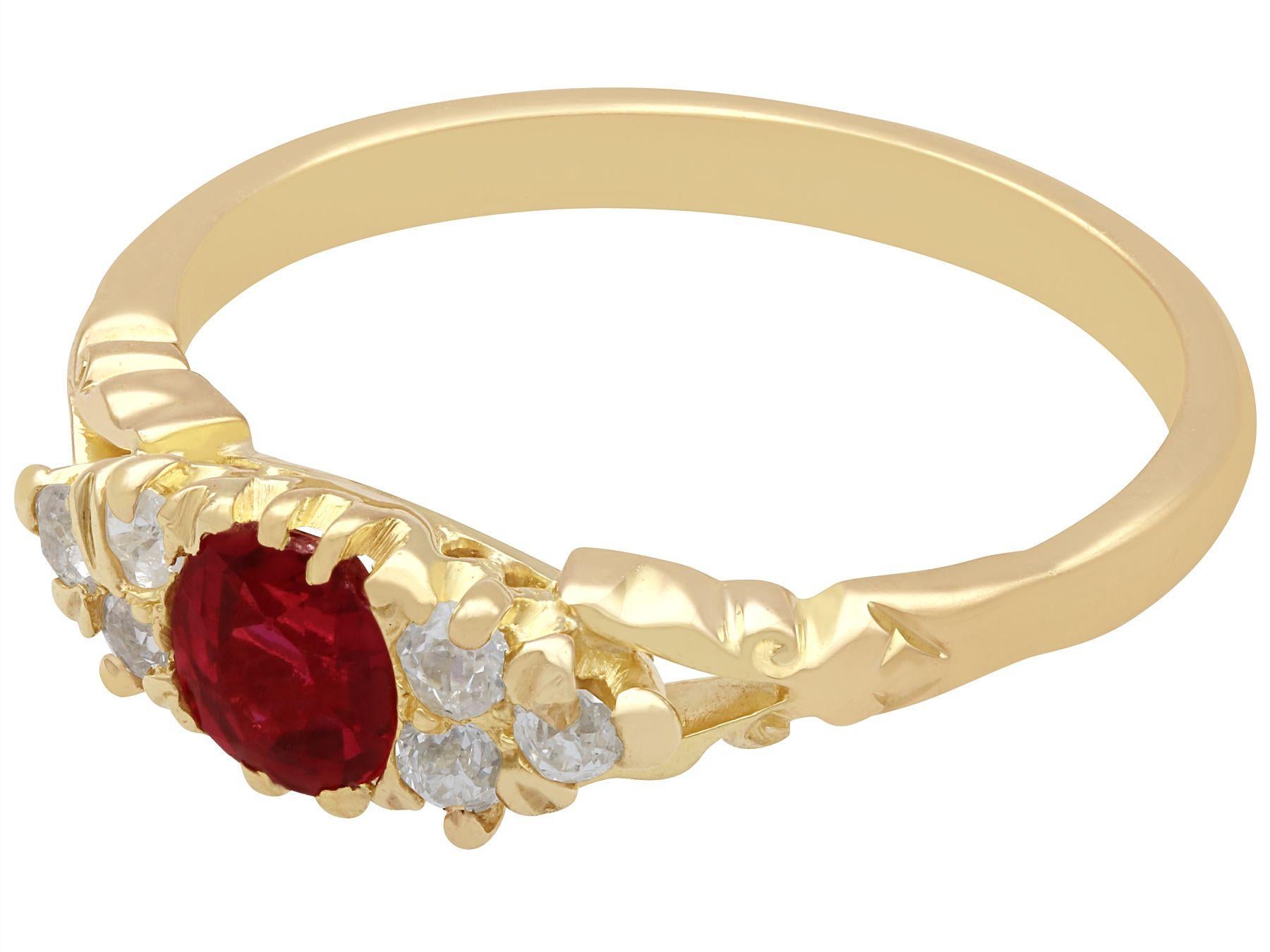 Round Cut Antique Ruby and Diamond Yellow Gold Cocktail Ring, circa 1910