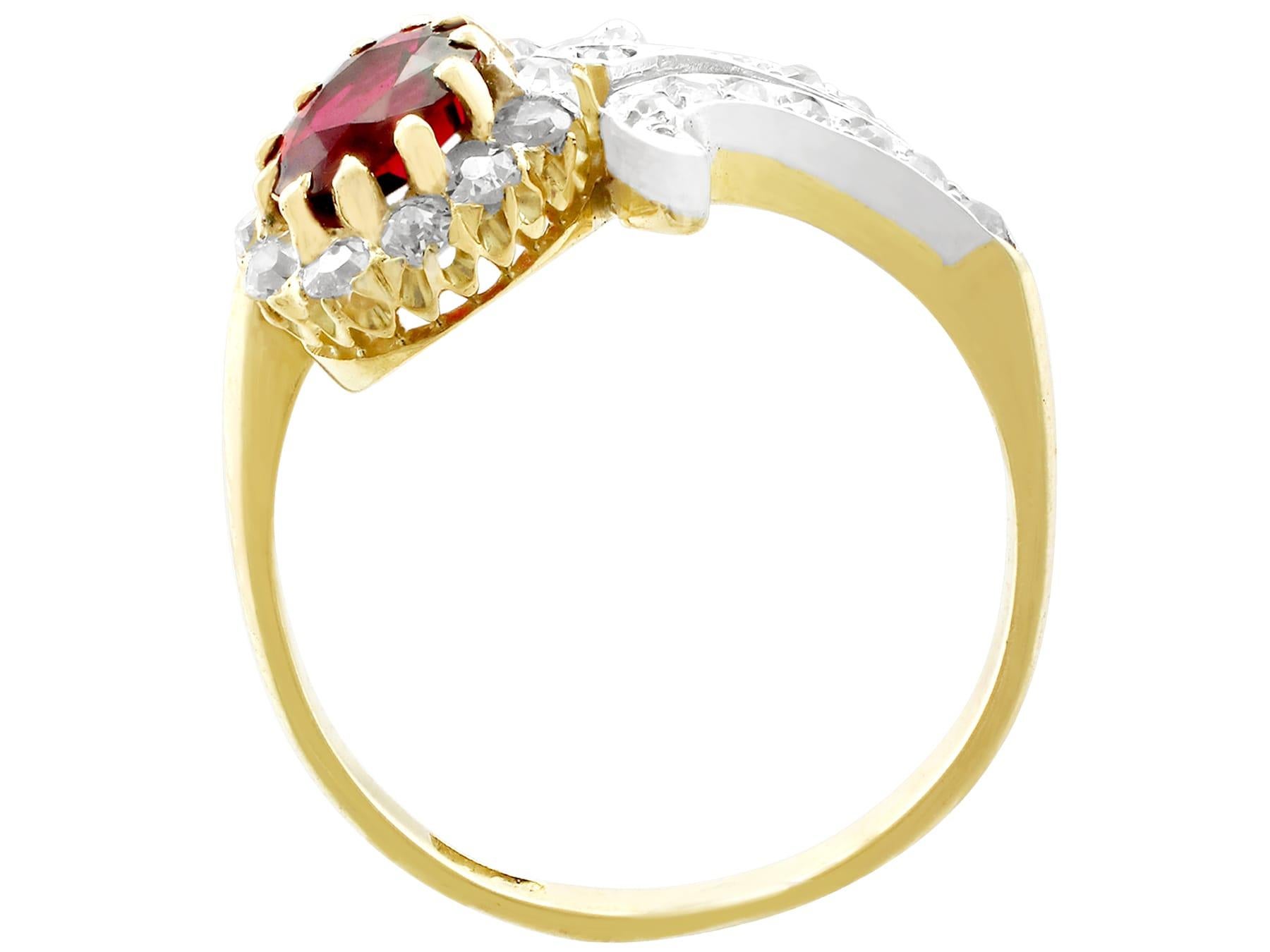 Women's Antique Ruby and Diamond Yellow Gold Twist Ring For Sale
