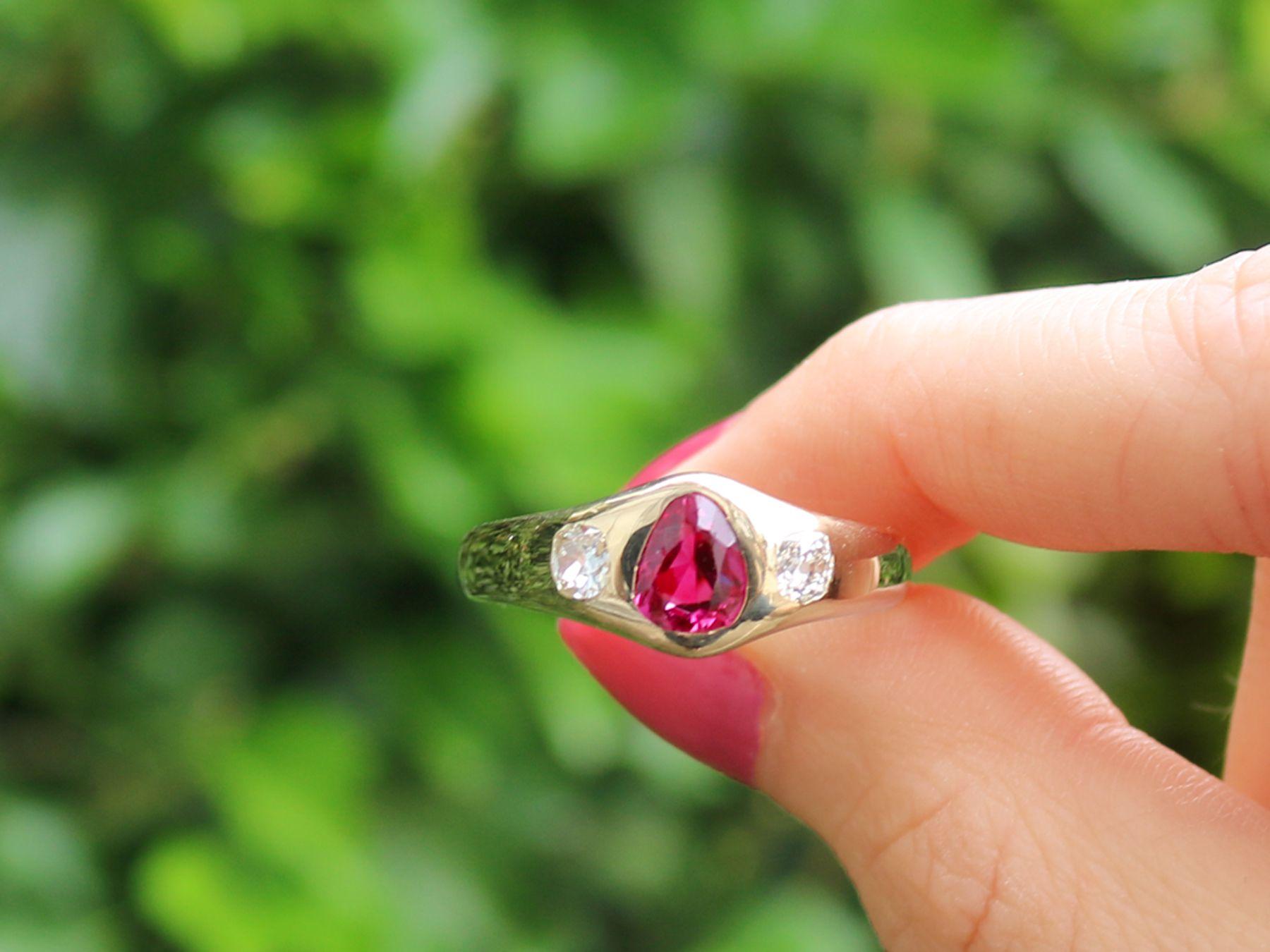 A stunning, fine and impressive antique 0.83 carat ruby and 0.40 carat diamond, 18 karat yellow gold dress ring; part of our diverse antique jewelry and estate jewelry collections.

This fine and impressive antique ruby and diamond ring has been