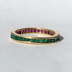 Antique Ruby and Emerald 18 Carat Gold Day and Night Eternity Ring