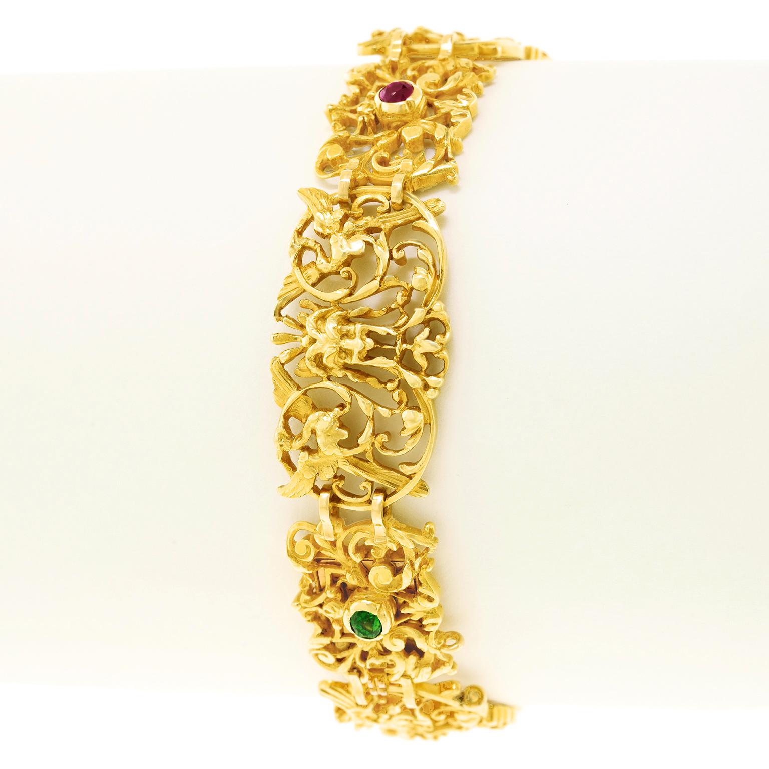 Bracelet français ancien en rubis et émeraude en vente 2