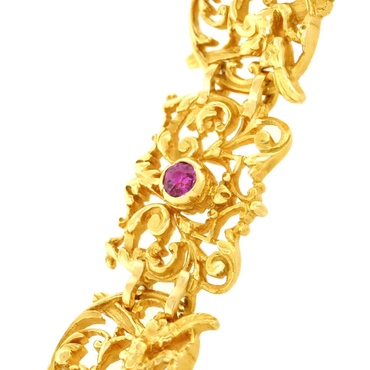 Bracelet français ancien en rubis et émeraude en vente 4