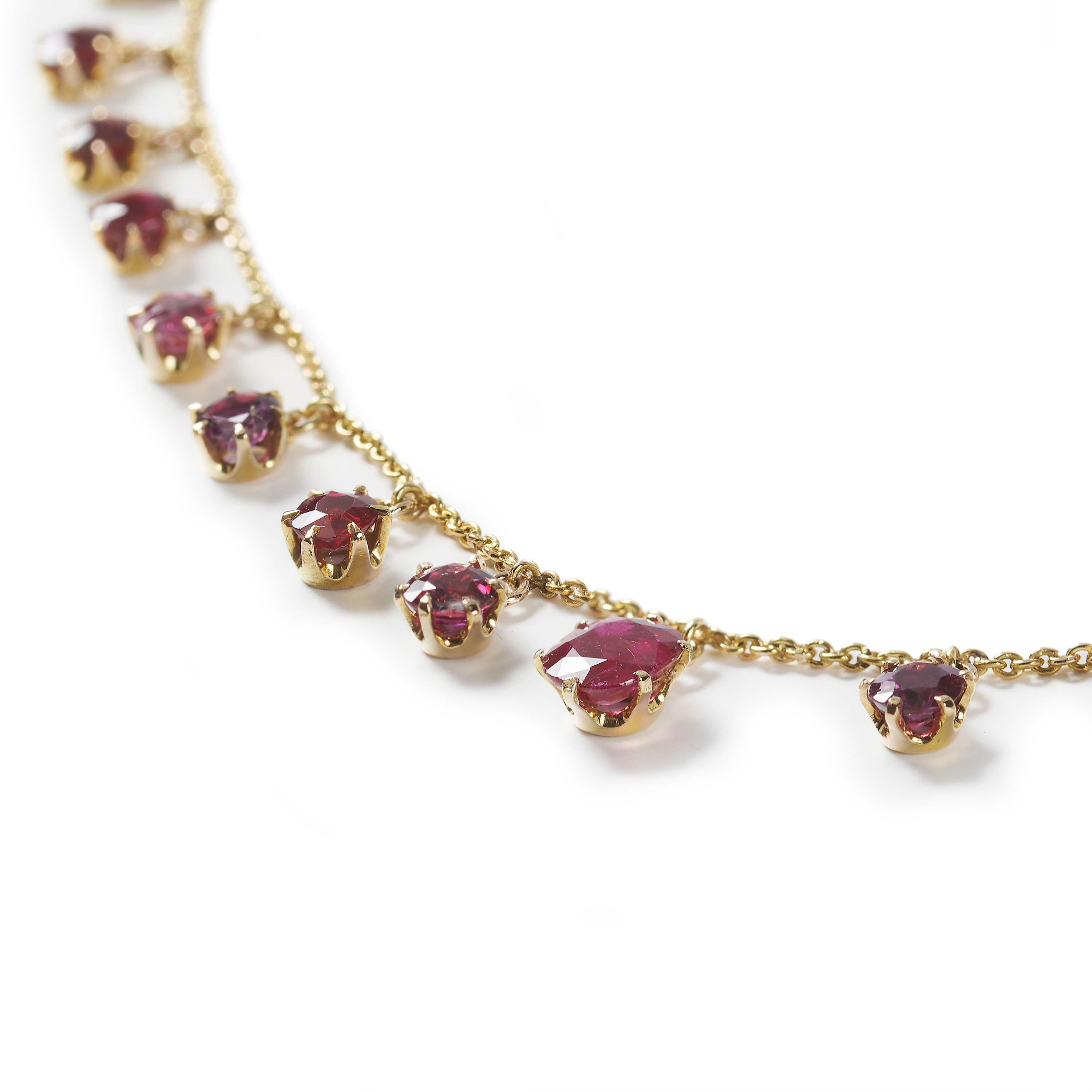 Art déco Collier à franges anciennes en or et rubis, c. 1920 en vente