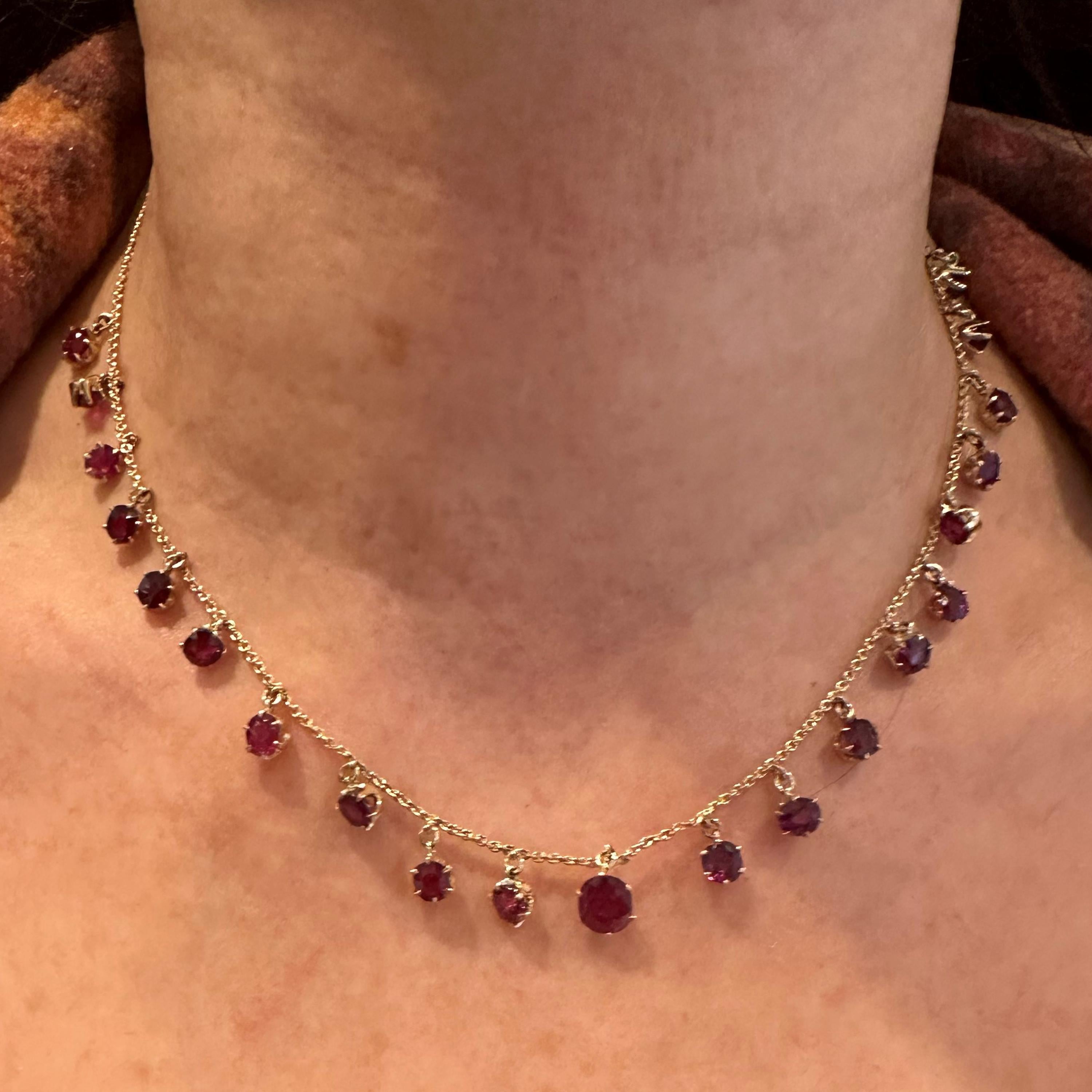 Art Deco Antique Ruby And Gold Fringe Necklace, Circa 1920 For Sale