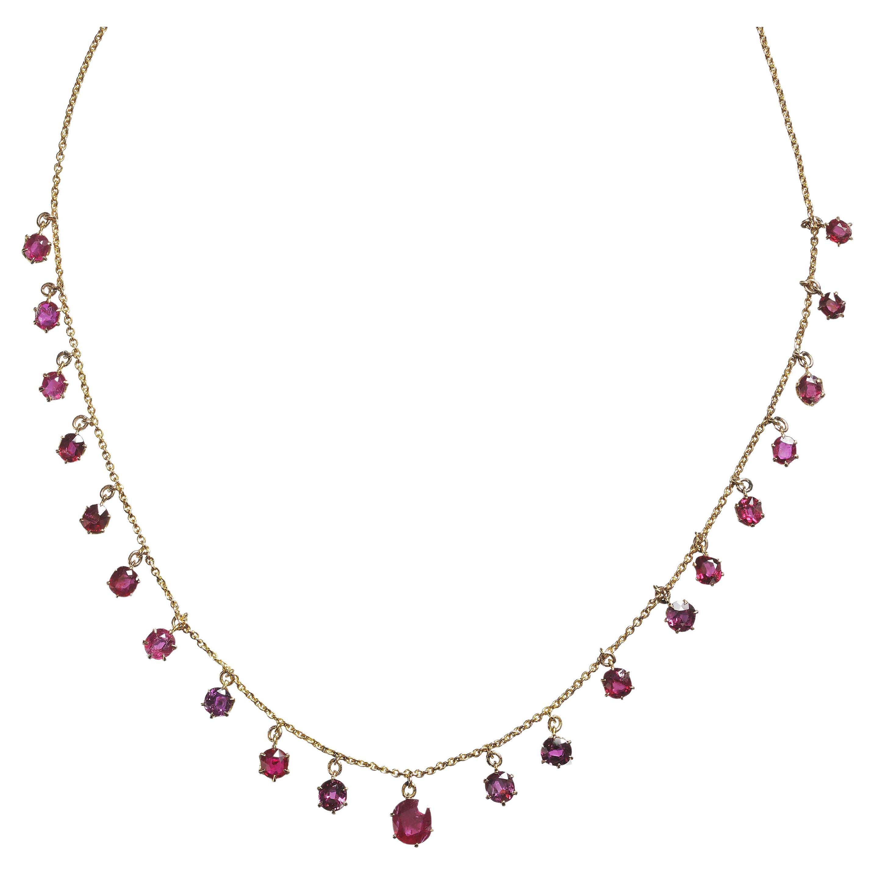 Antique Ruby And Gold Fringe Necklace, Circa 1920 For Sale