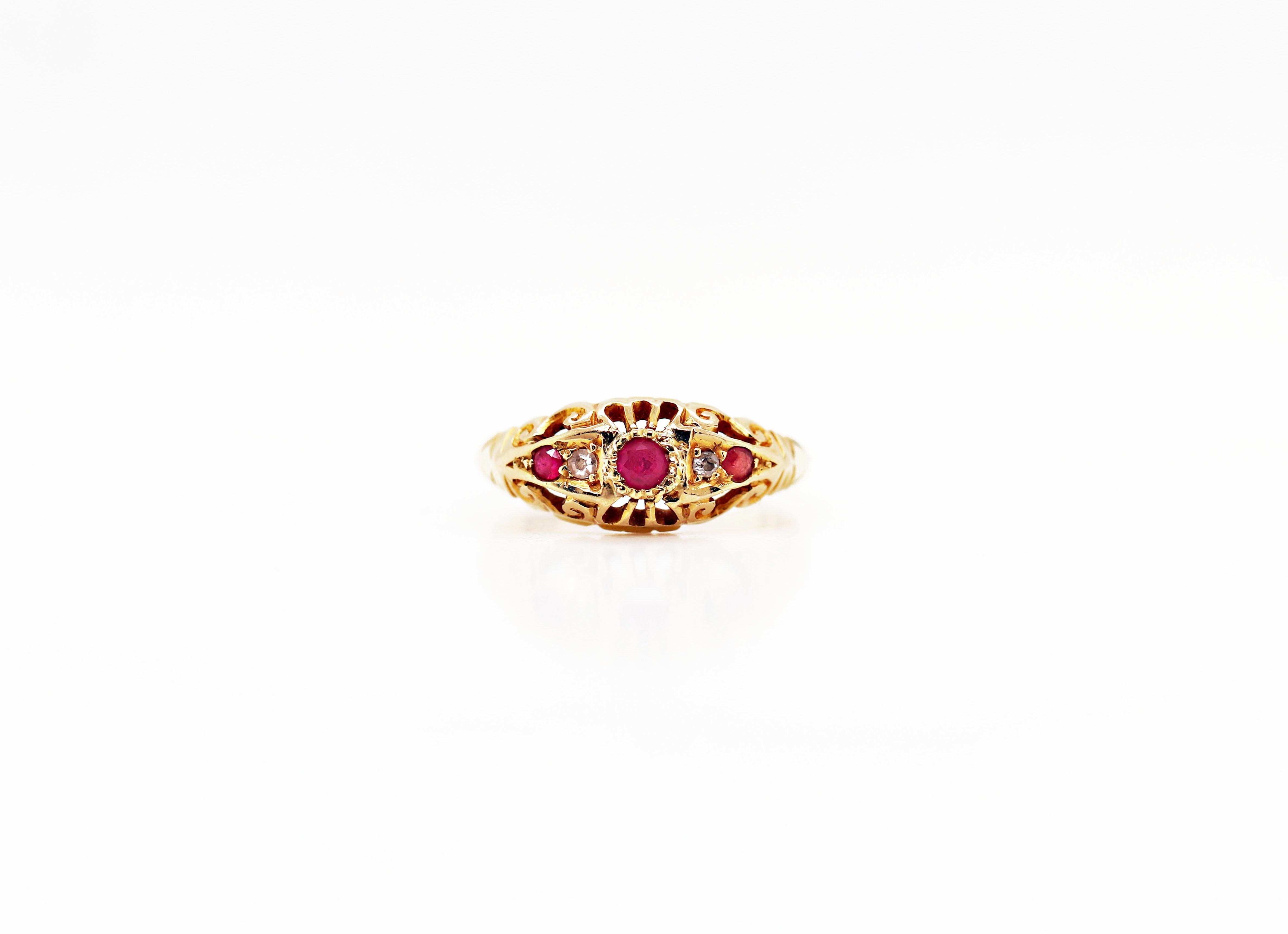 Edwardian Antique Ruby and Old Cut Diamond 18 Carat Yellow Gold Ring, 1918