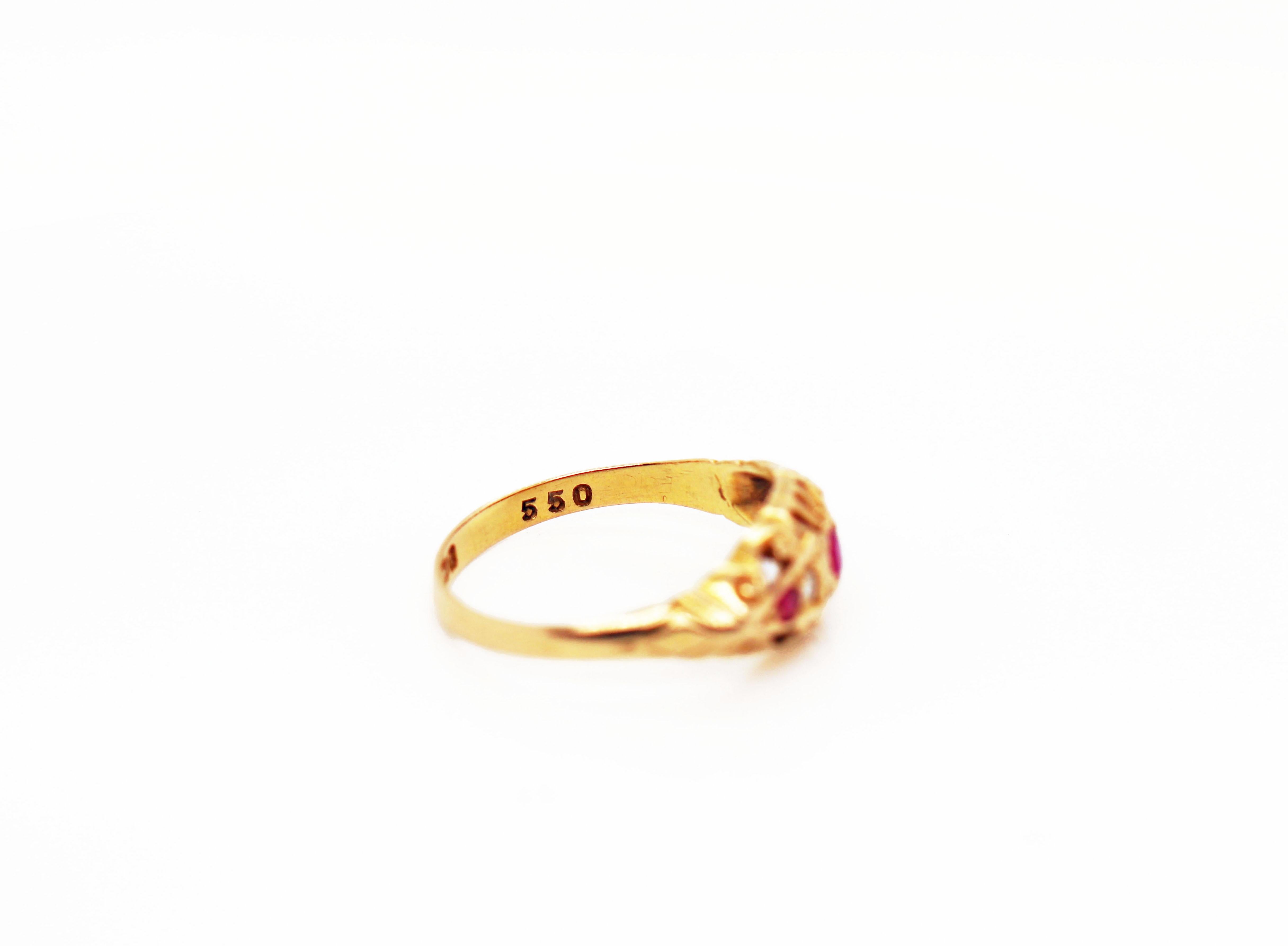 Women's Antique Ruby and Old Cut Diamond 18 Carat Yellow Gold Ring, 1918