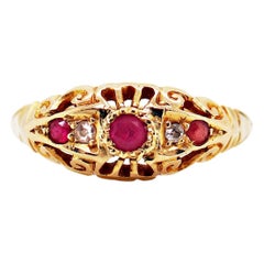 Antique Ruby and Old Cut Diamond 18 Carat Yellow Gold Ring, 1918