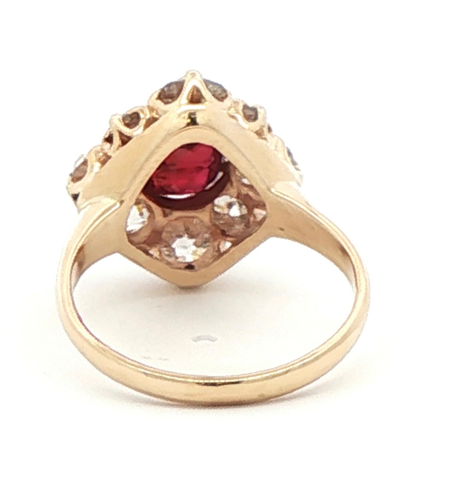 Antique Ruby and Old European Cut Diamond Ring In Good Condition For Sale In Bethesda, MD