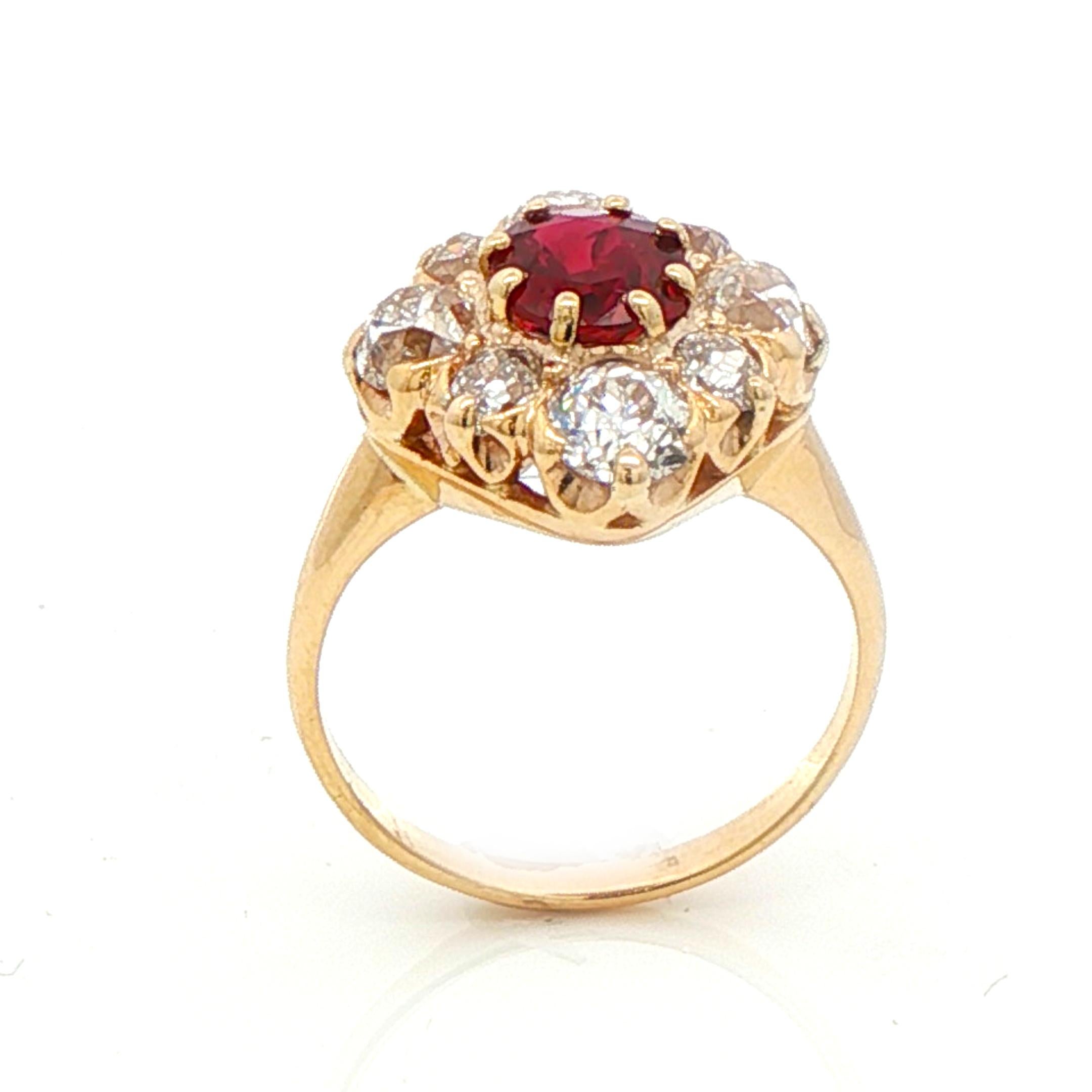 Women's or Men's Antique Ruby and Old European Cut Diamond Ring For Sale