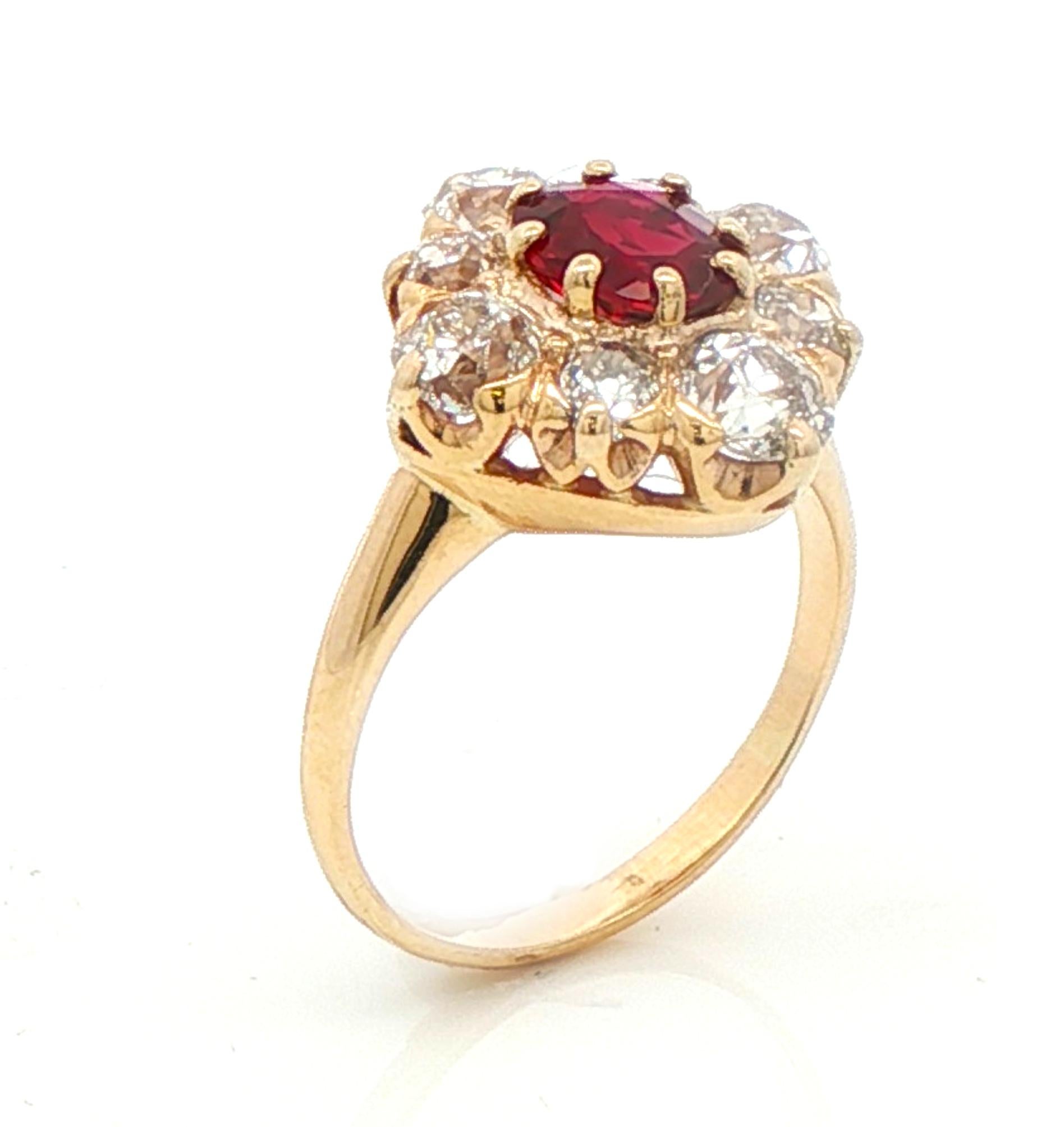 Antique Ruby and Old European Cut Diamond Ring For Sale 1