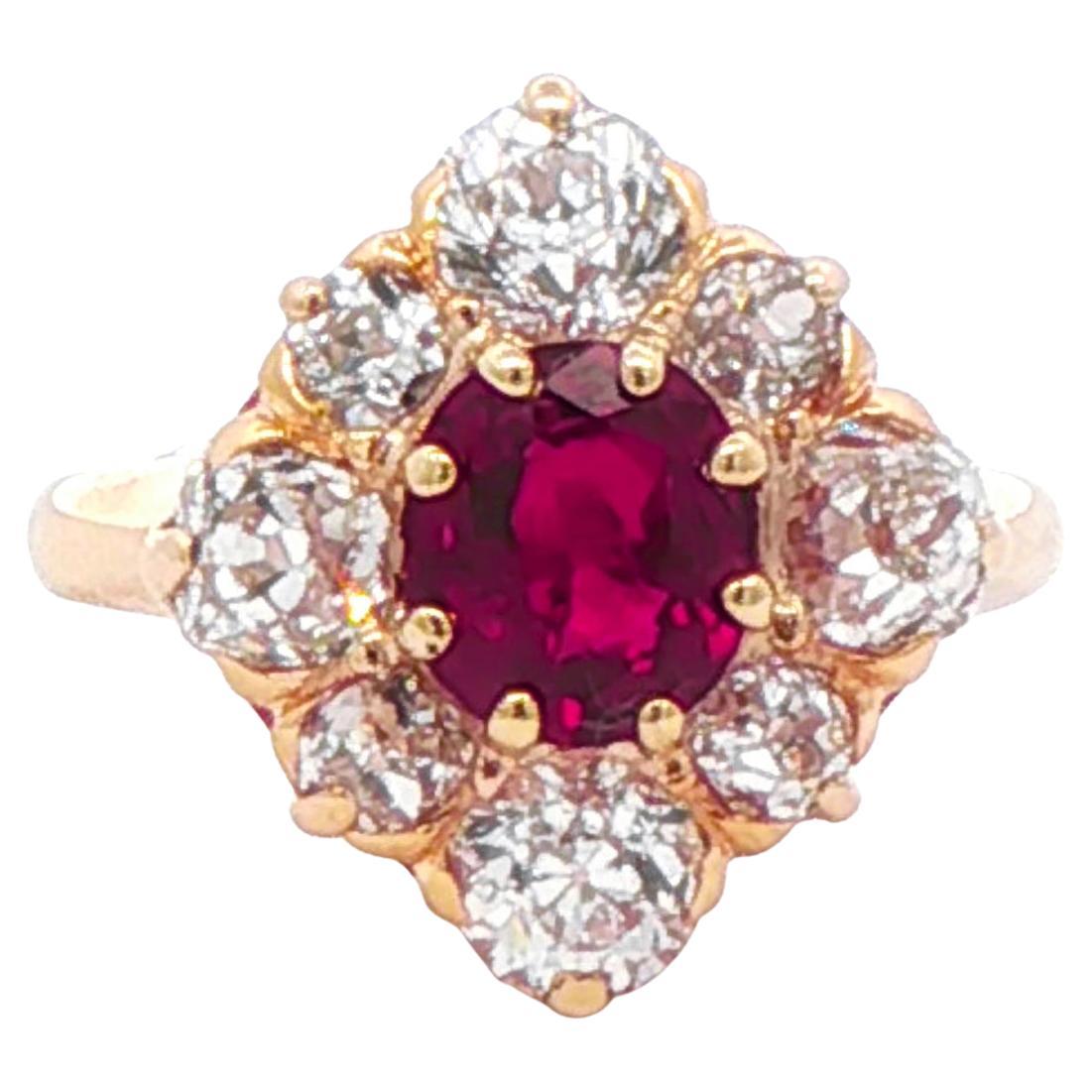 Antique Ruby and Old European Cut Diamond Ring