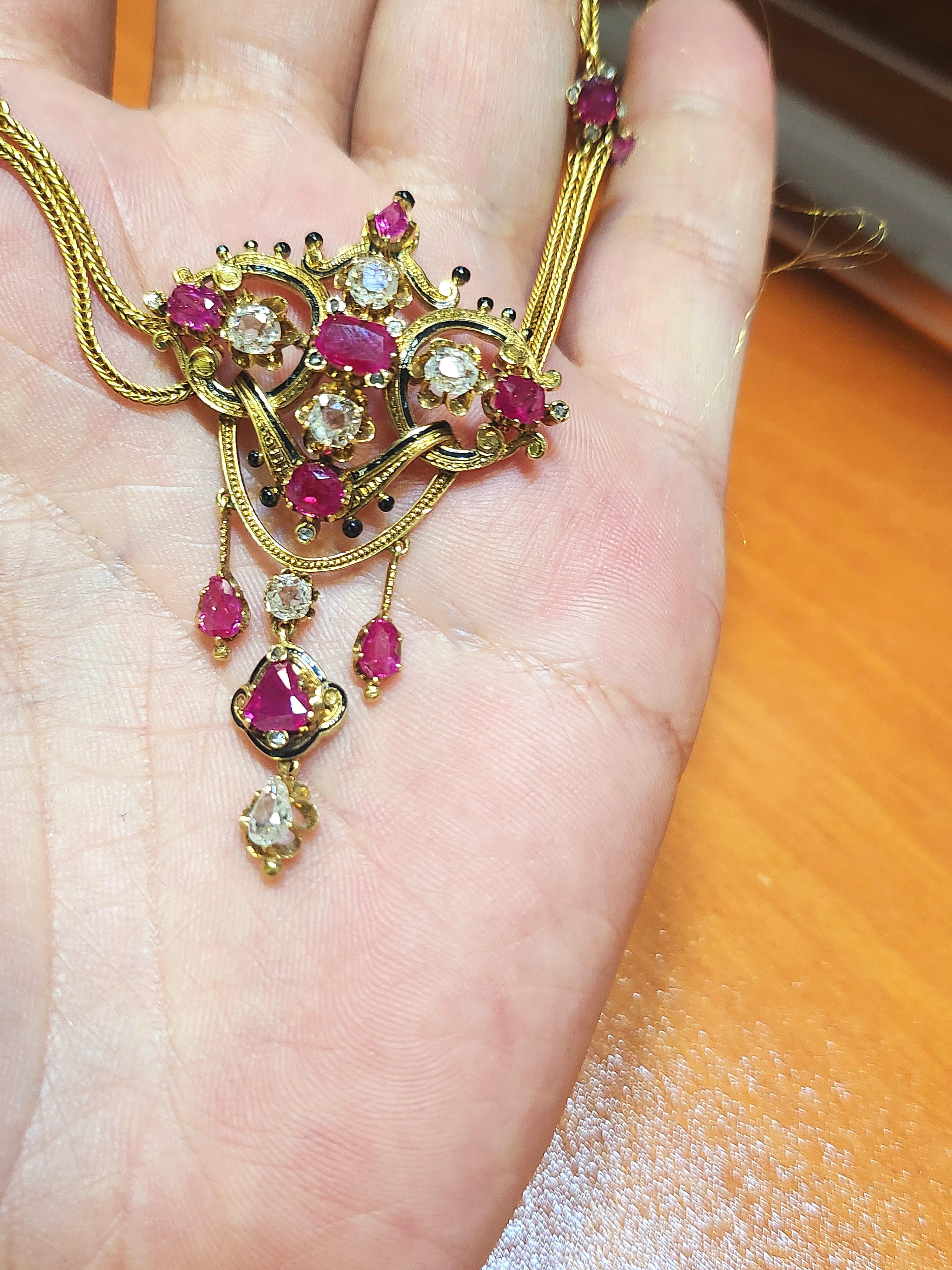 Antike Rubin und alte Mine Cut Diamond Halskette 2