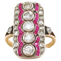 Antique Ruby And Old Mine Cut Diamond Russian Gold Ring