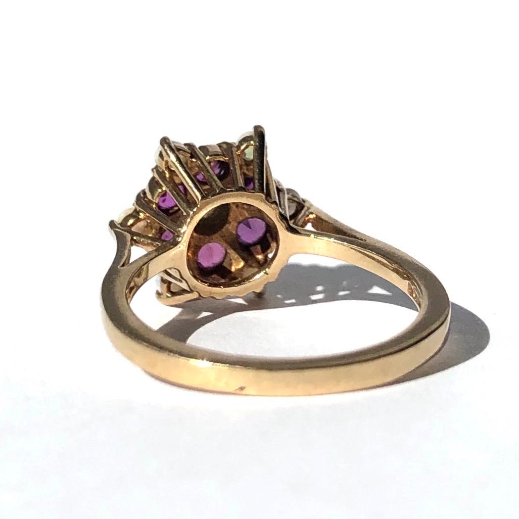 Edwardian Antique Ruby and Opal 9 Carat Gold Cluster Ring