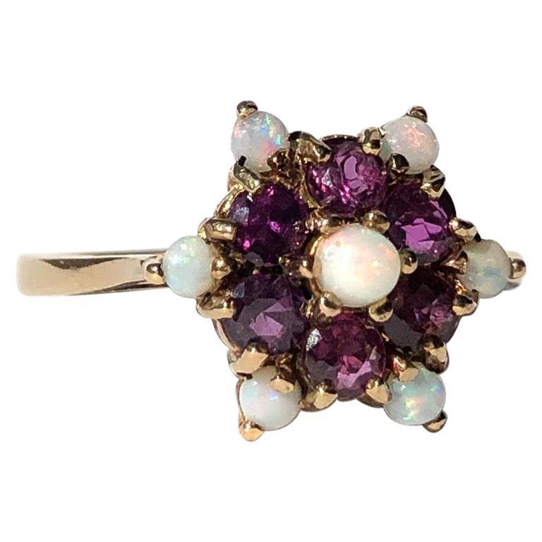 Antique Ruby and Opal 9 Carat Gold Cluster Ring